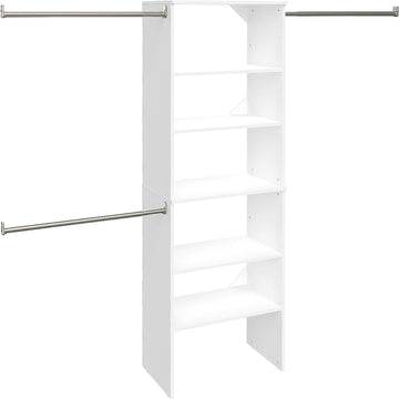 SuiteSymphony Wood Closet Organizer System, 25-Inch Starter Kit with Tower and 3 Hang Rods and Shelving, Adjustable
