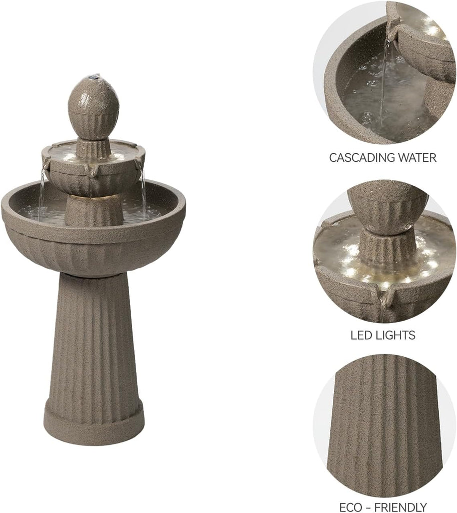 37.80” H Outdoor Water Fountain Made with Eco-Friendly Recyclable Materials, Polyethylene Cascading Waterfall Water