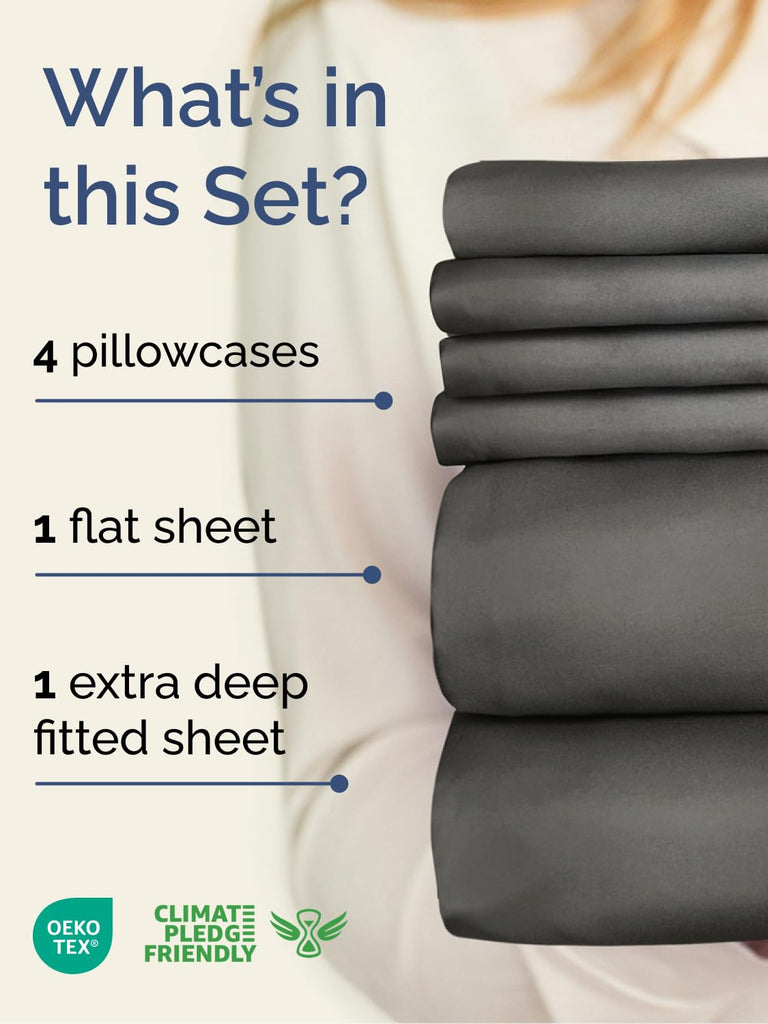 CGK Extra Deep Queen Sheet Set - 6pc Cooling Sheets - Charcoal