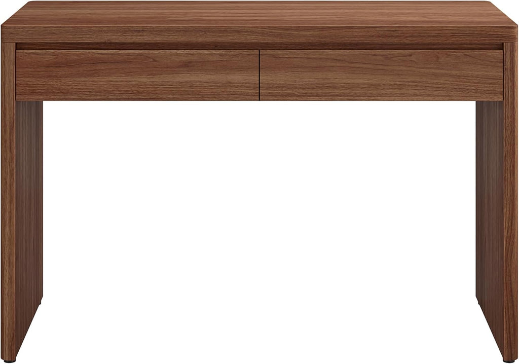 48" Modern Rectangular Wooden Home Office Desk Computer Desk Writing Table with 2 Storage Drawers, Medium Walnut