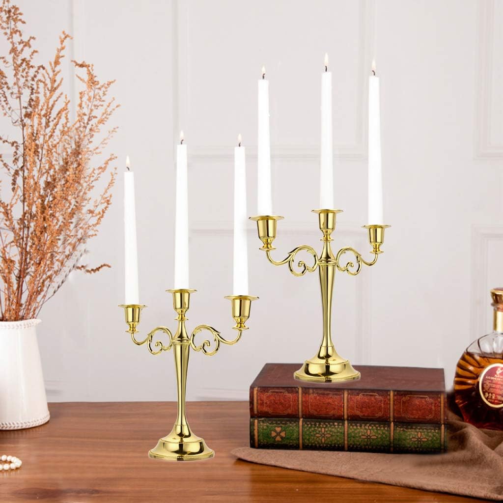 3 Arms Metal Candelabra Candlestick Silver European Elegant Candle Holder Candle StandHome Decoration (Golden Tone)