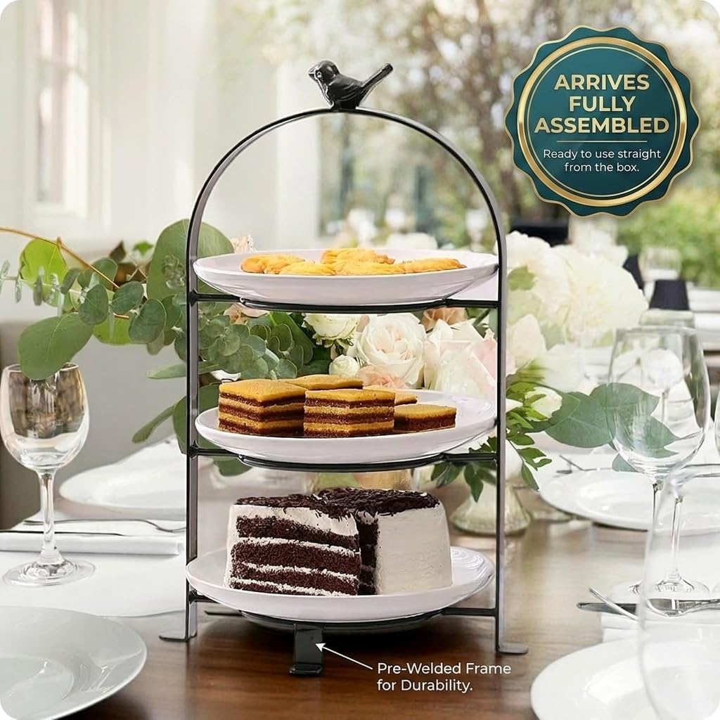 SparkWorks 3 Tiered Cake Stand, Tea Party Serving Platter, Dessert and Cupcake Stand, Metal Tiered Serving Stand