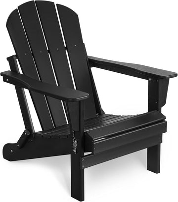 Folding Adirondack Chair Outdoor, Poly Lumber Weather Resistant Patio Chairs for Garden, Deck, Backyard, Lawn