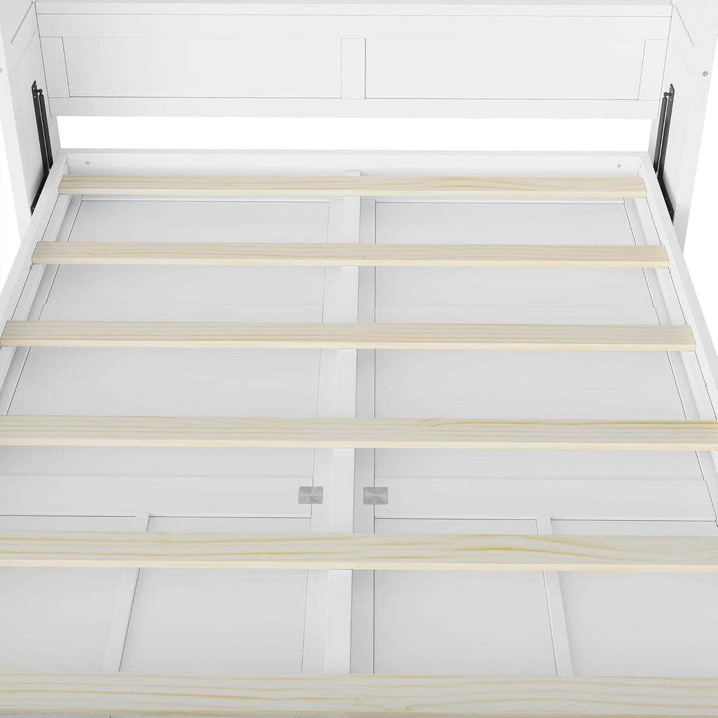 Murphy Bed Full,Murphy Bed with Legs,can be Folded,Wall Bedframe w/Wood Slat Support,No Box Spring Needed,for Bedroom