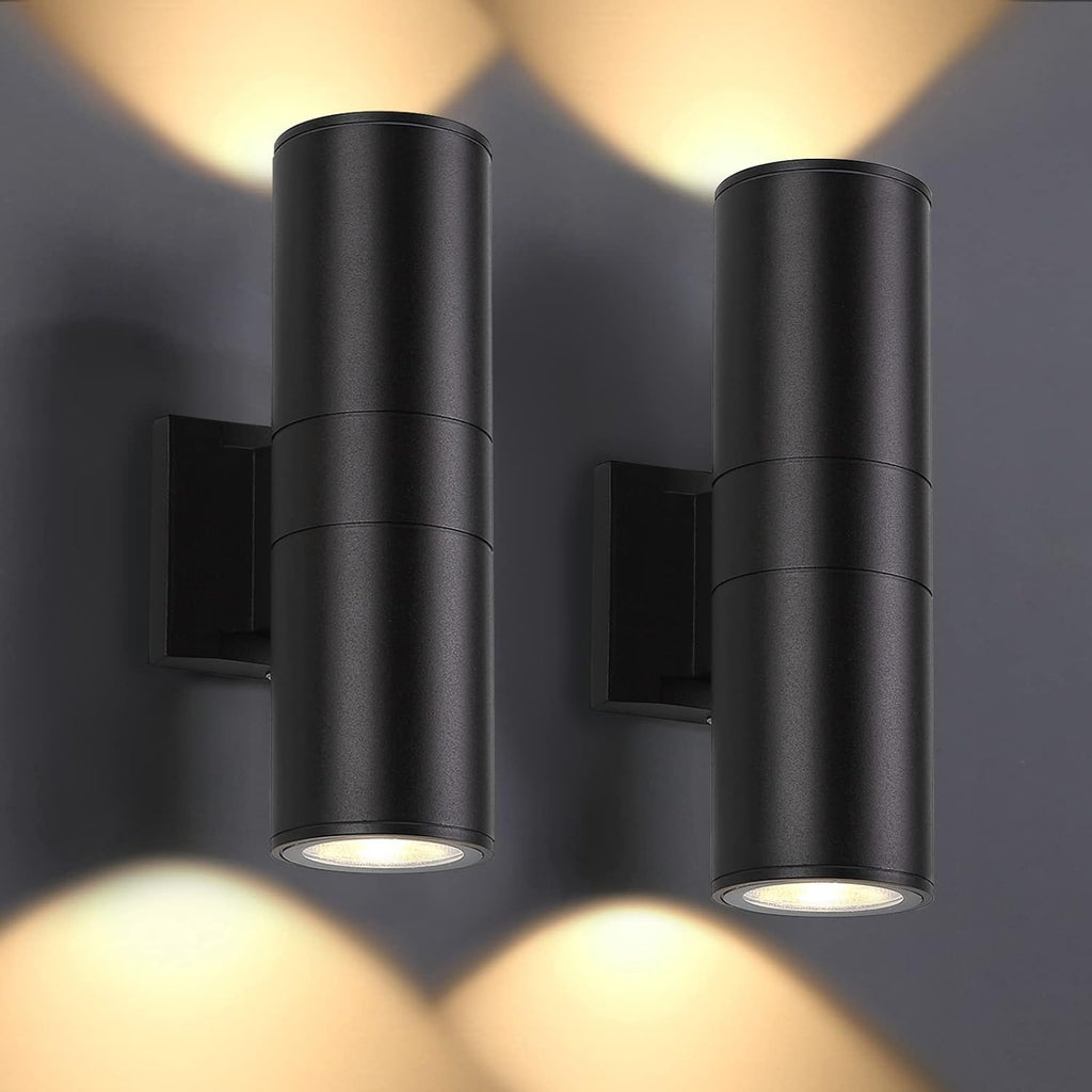Outdoor Wall Lights 2 Packs, Integrated LED Cylinder Up Down 12W 2700K Modern Aluminum Light