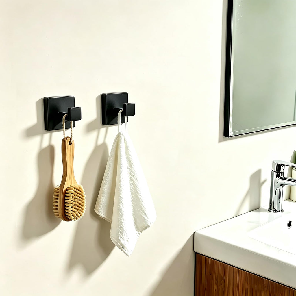6 Piece Towel Hook - Bathroom Robe Hook - Matte Black