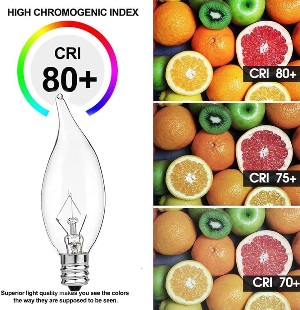 E12 Candle Light Bulbs,40W Candelabra, E12 B10 Clear Candle Base Bulb with Warm White 2700K, 600 Lumen Dimmable