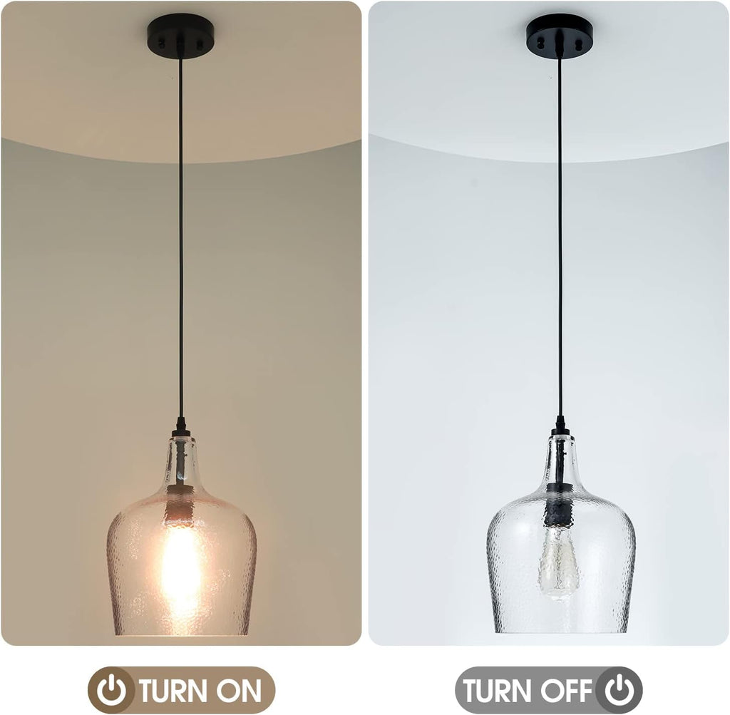 Glass Pendant Light Modern Black 1 Light Single Dome Pendant Lighting Fixtures for Kitchen Island Dining Room
