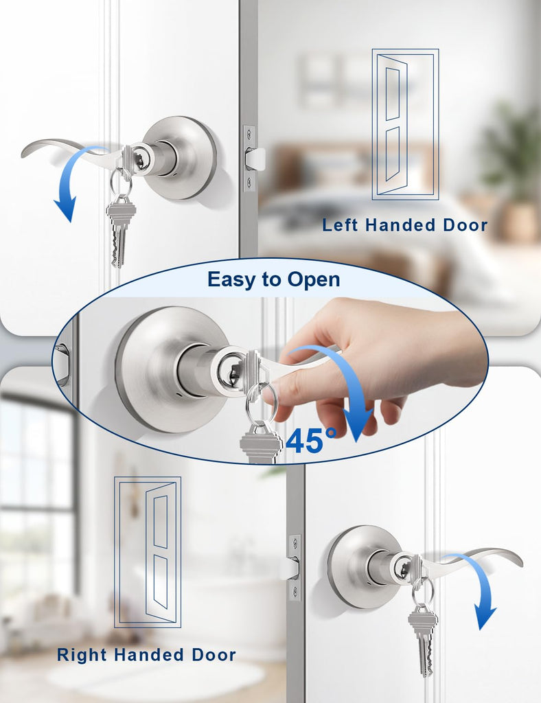 3 Pack Exterior Door Handle Entry Door Lever with Lock and Key, Entrance Door Handles Lockset in Satin Nickel Each