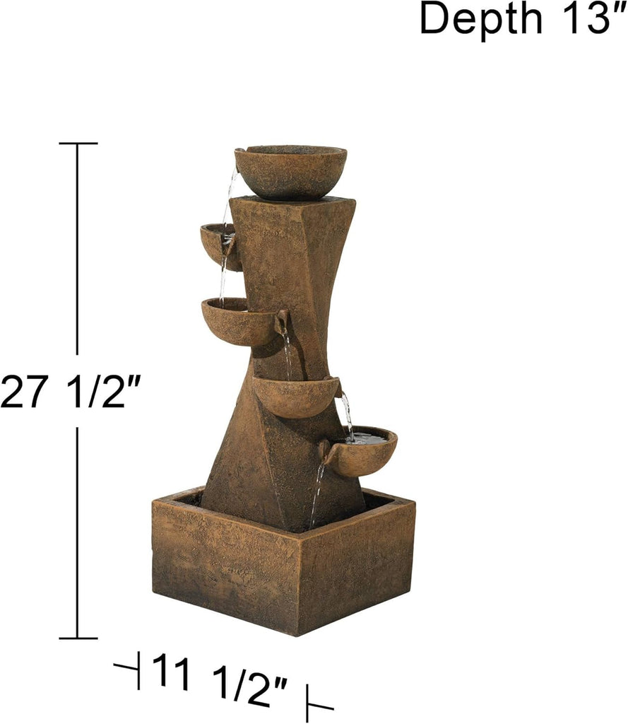 Cascading Bowls 27 1/2" High Large Modern Zen Indoor Outdoor Decor Faux Stone Floor Fountain with Light LED Standing