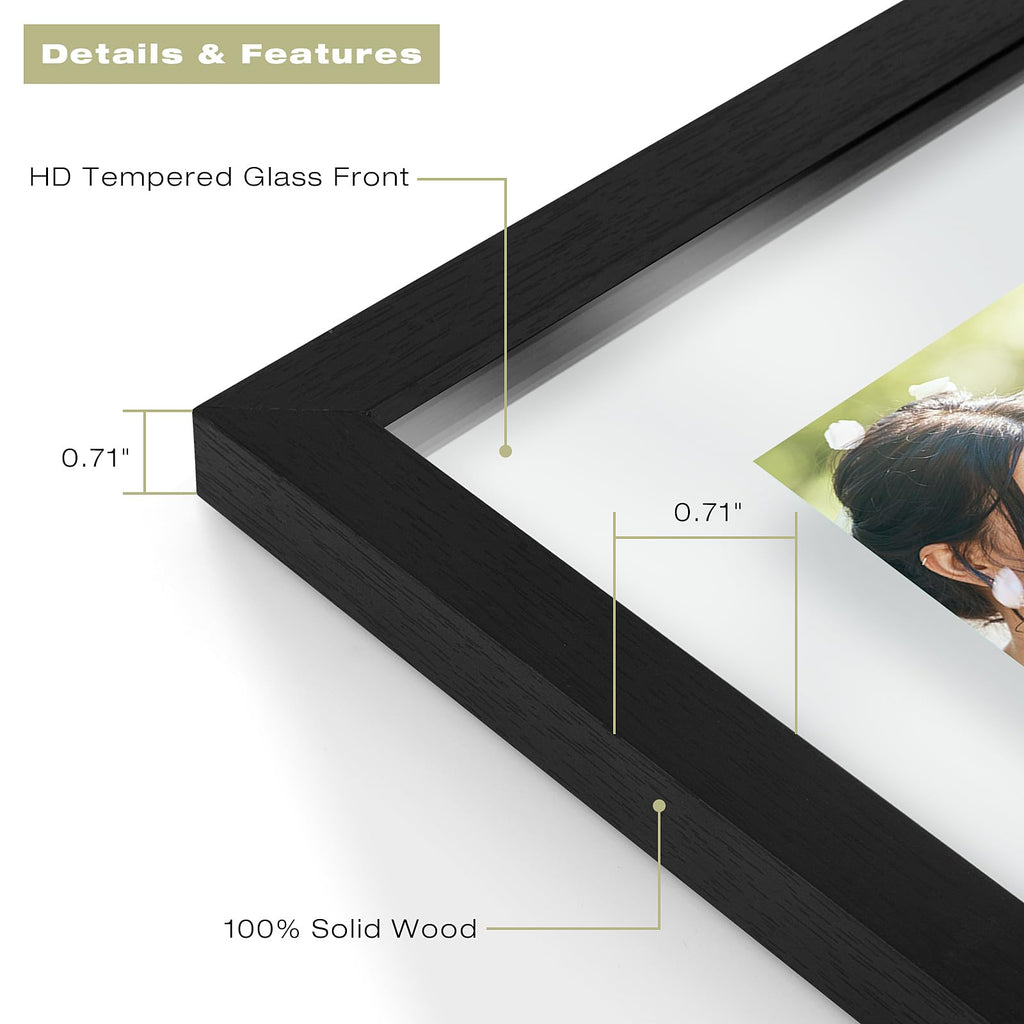 16x20 Floating Picture Frame Black - Solid Wood for Pressed Flower -1 Pack