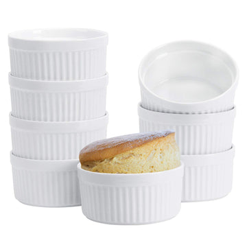 8 OZ Set of 8, Souffle Dishes Oven Safe for Creme Brulee, Custard, Lava Cakes, Pudding, Flan, Mini Desserts, Small