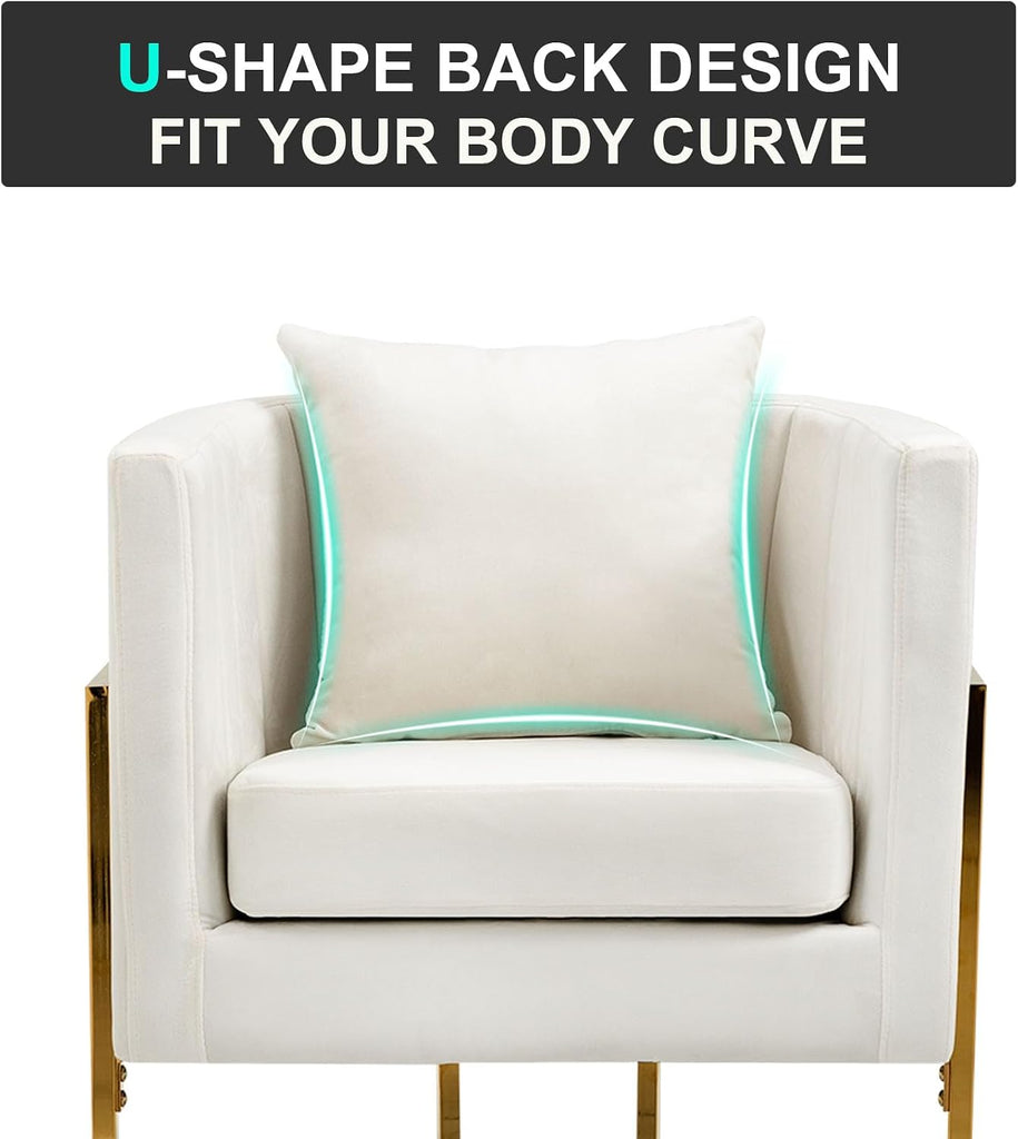 Velvet Accent Chair, Modern Barrel Arm Chair /Bedroom/Guest Reception, Upholstered Club Armchair with Pillow & Gold