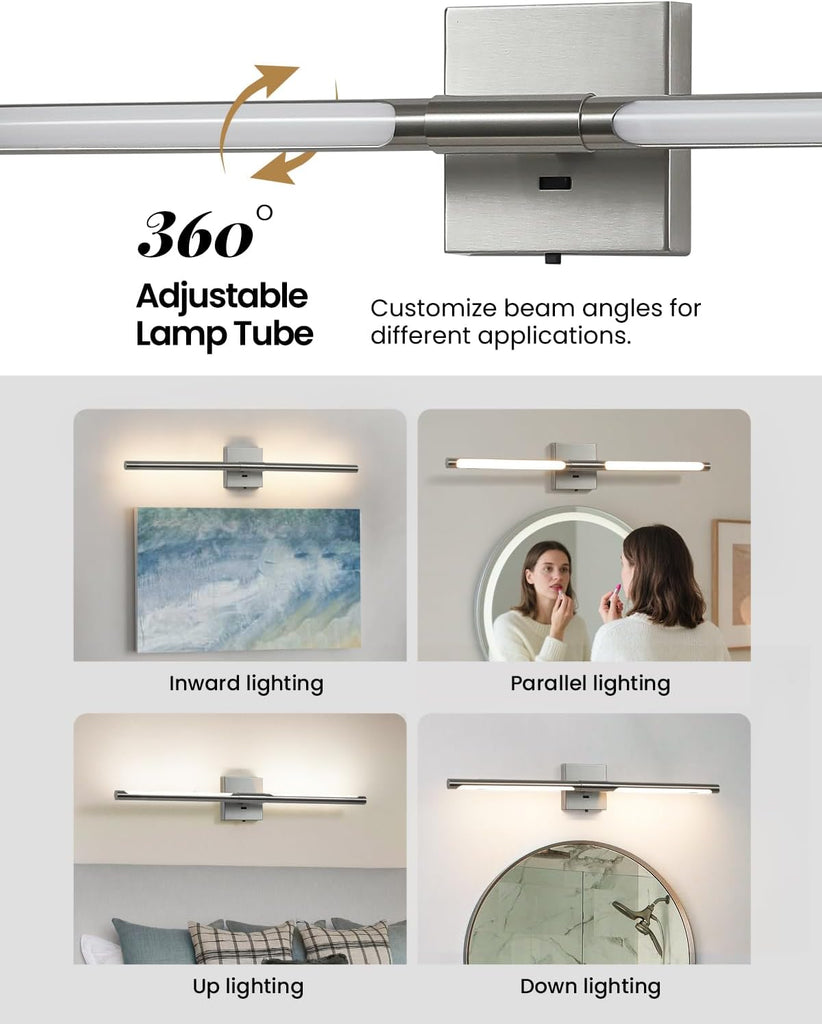 Brushed Nickel Vanity Light Fixtures Over Mirror 30 inch LED Bath Sconces IP44 5CCT Adjustable Morden Picture Lights