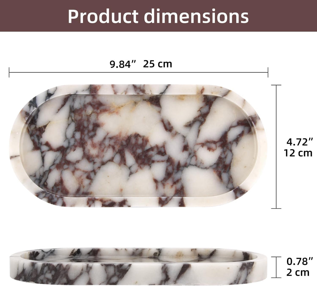 Natural Marble Tray Oval, Calacatta Viola, 10 x 5 x 0.6 | Bathroom Vanity Tray for Countertop, Elegant Stone