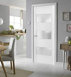 Slab Barn Door Panel Frosted Glass 3 Lites 32 x 80 inches | Lucia 4070 White Silk | Sturdy Finished 
