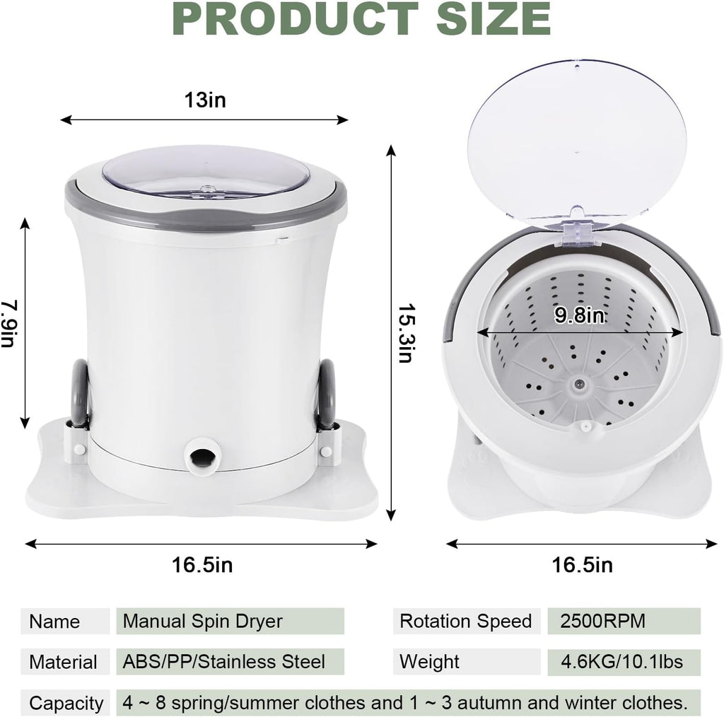 Manual Clothes Dryer Portable Mini Dryer Compact Spinner Non Electric Laundry Washing Machine for RV, Camping, School