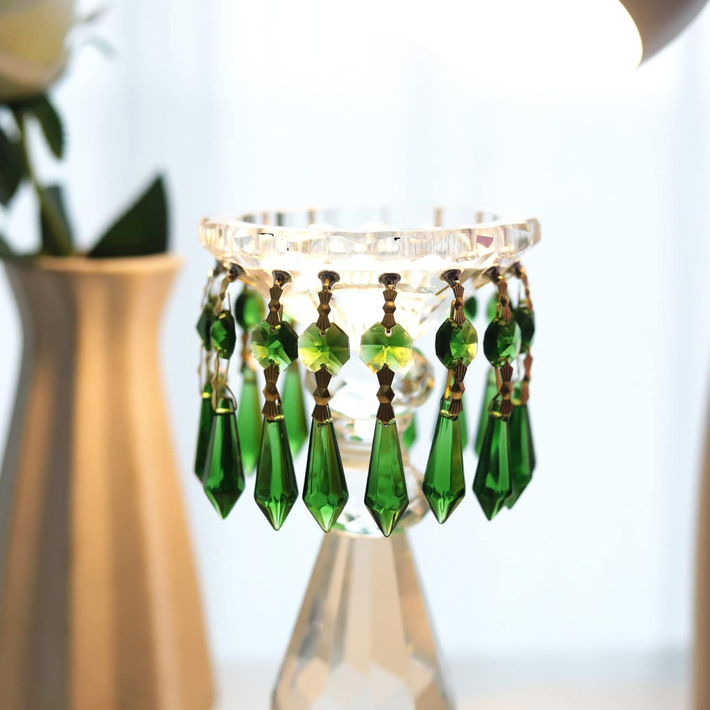20pcs Green Crystals Prisms Glass Tip Beads Replacement Chandelier Icicle Drop Pendants Octagon Crystal Beads Gold