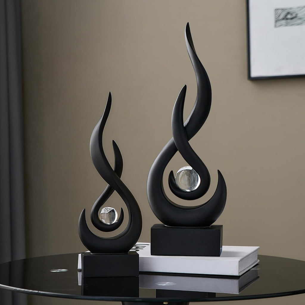 Black Flame Statue, 11.8" Abstract Resin Sculpture for Modern Home Decor, Minimalist Art Figurine for Shelf Coffee
