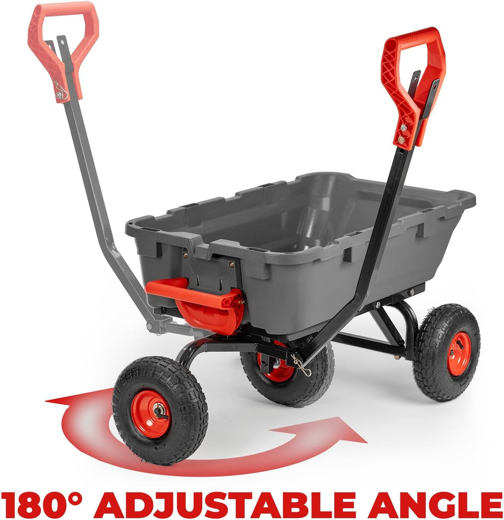 2-in-1 Convertible Handle Heavy Duty Garden Cart Dump Wagon Utility 800-Pound Dump Cart Utility Cart for Yard, Farm