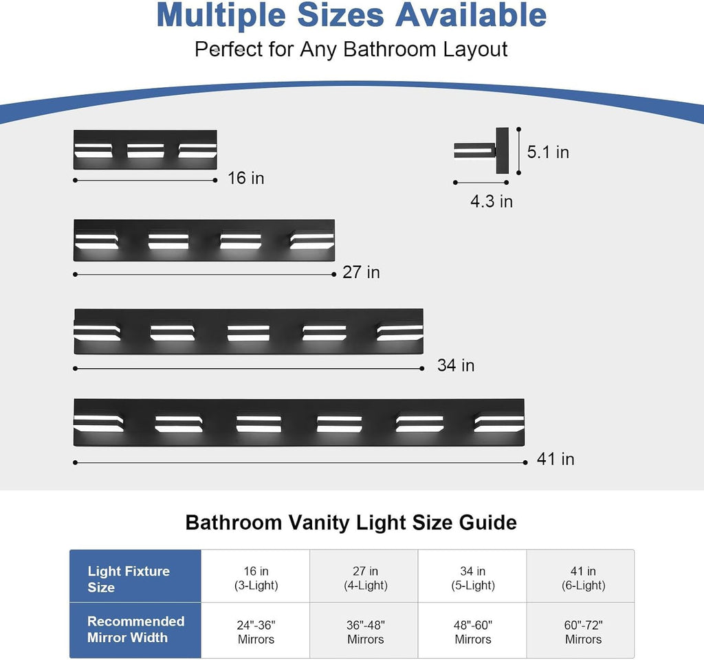 Modern LED Small Black Acrylic Bathroom Lights Fixtures 3-Light | Wall Lighting,Vanity Lights Over Mirror 6000K