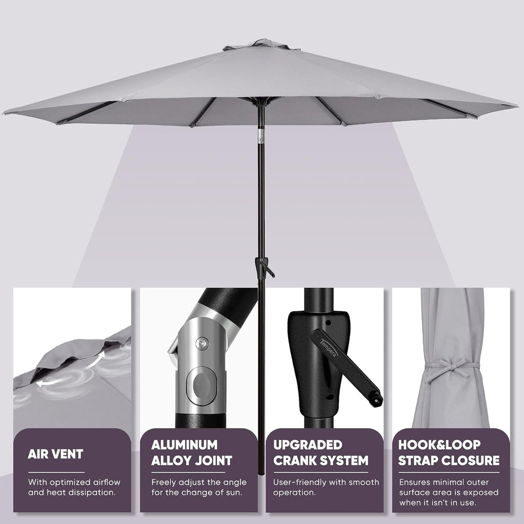 Patio Market Outdoor Table Umbrella with Push Button Tilt and Crank - Grey