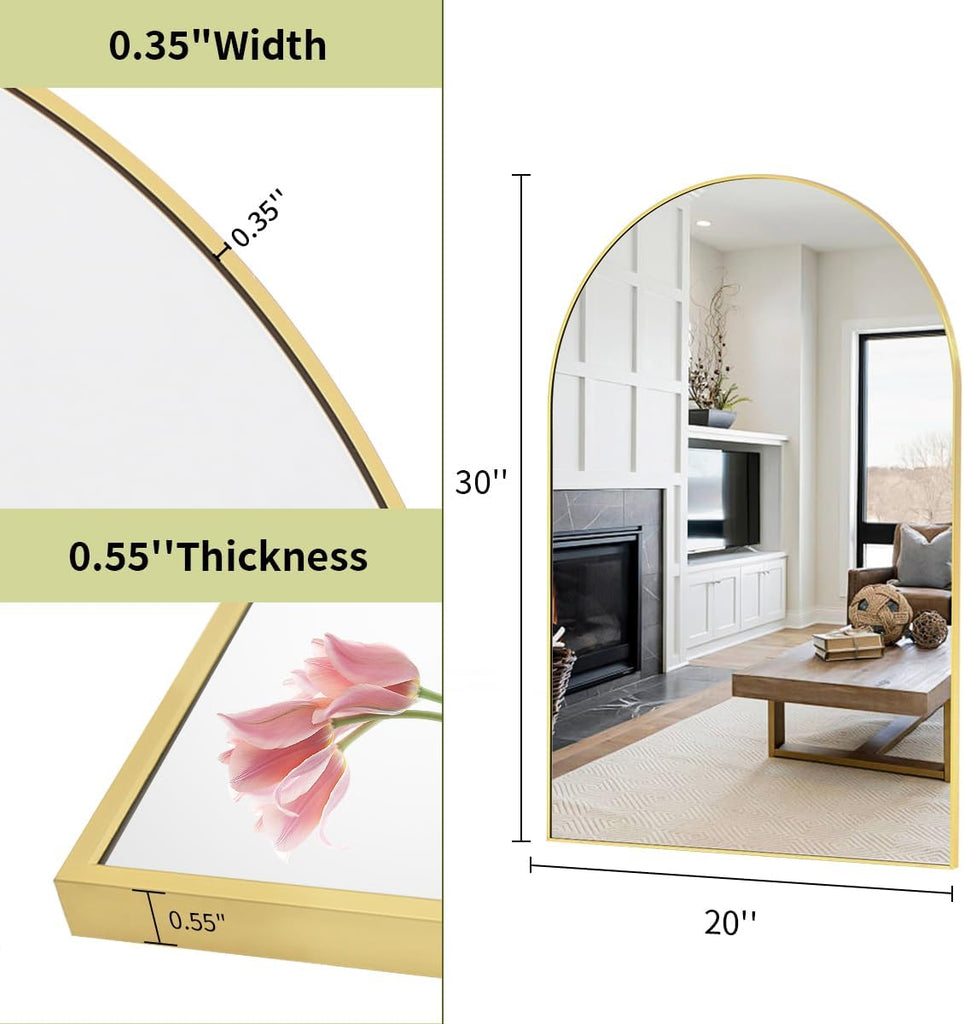 20"x30" Arch Bathroom Mirror, Wall Mounted Vanity Metal Frame Mirror , Gold