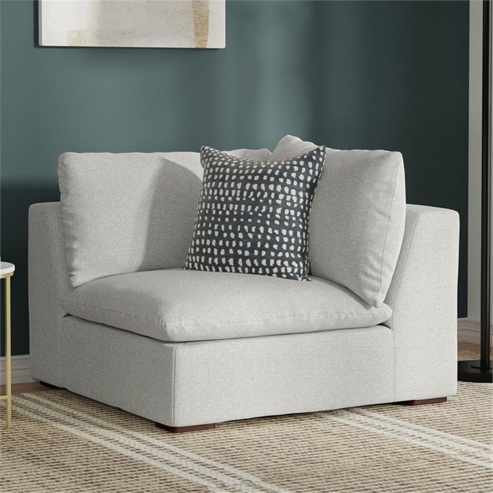 Corner Sectional Sofa, 102 in Wide, Cream Performance Fabric, Mid-Century Modern, Metal Legs, Seats 5