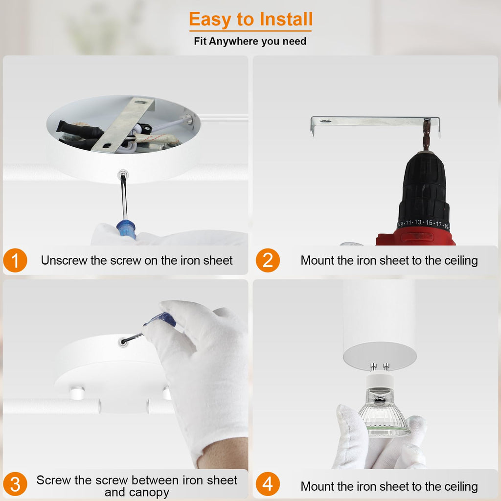 Plug in Track Lighting LED, Track Lighting Fixtures Ceiling, White 4-Light Kitchen Light Kit, Plug in Wall Light