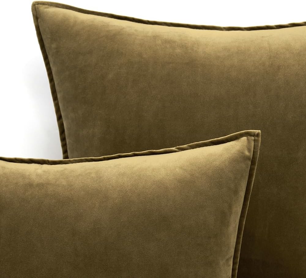 Olive Green Velvet Throw Pillow Covers 20x20 Soft Decorative Solid Square Cushion Cases Pack of 2 Modern Luxury Home