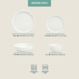 Oslo Dinnerware Set for 4, 16-Piece White Porcelain Plates and Bowls - Ceramic Dish Set | Microwave & Dishwasher Safe