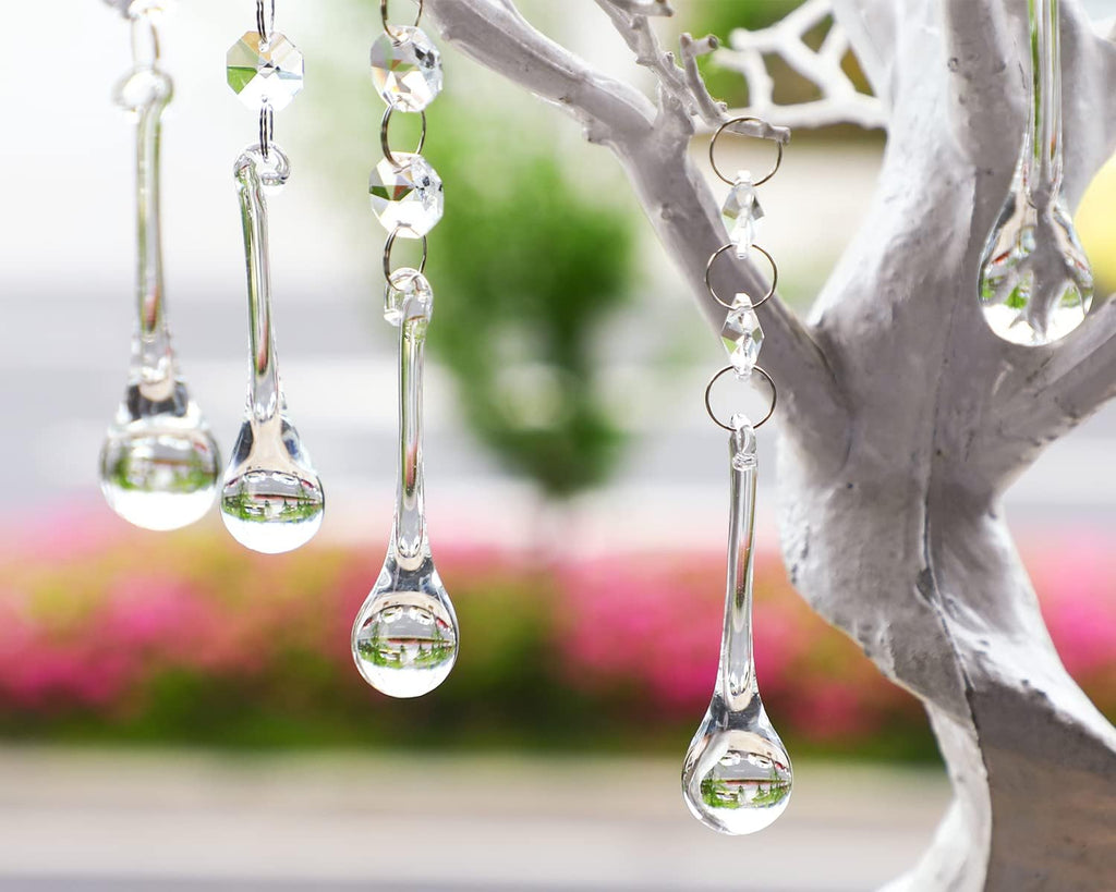 10 Pcs 5.3 Inch Crystal Raindrop Octagon Beads Chandelier Lamp Pendants - Crystal Raindrop Pendants with Octagon