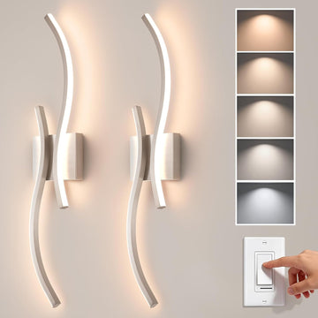 Modern Wall Sconces Set of 2,5CCT Wall Lights(Brushed Nickel,31.5in) | Brushed Nickel Wall Sconce with Night Light