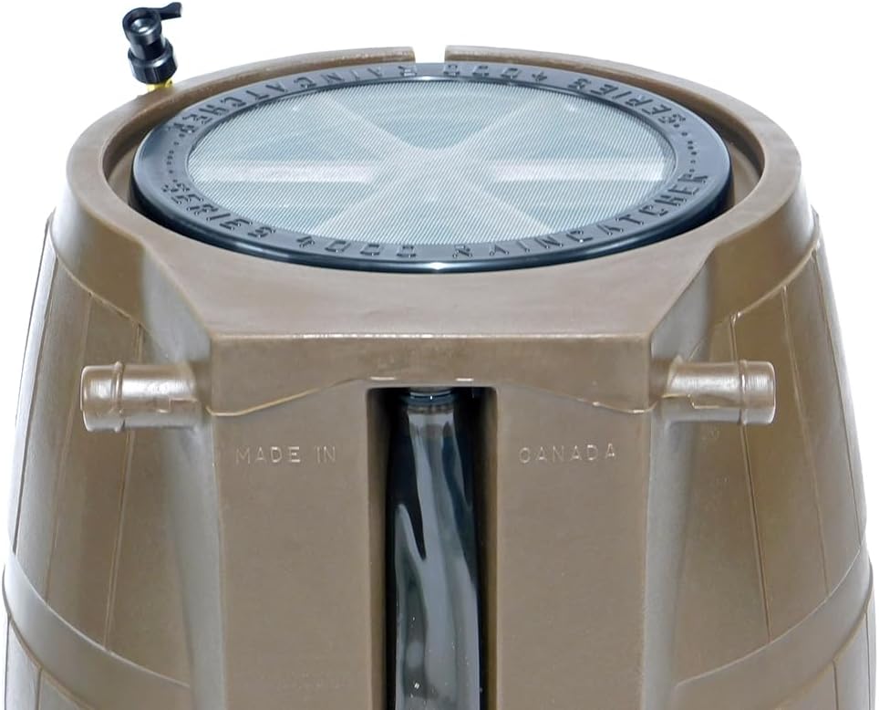 Raincatcher 4000 Rain Barrel, Flat-Back Rainwater Catcher with Spigots, 50 Gallon, Brown - Portable Water Storage