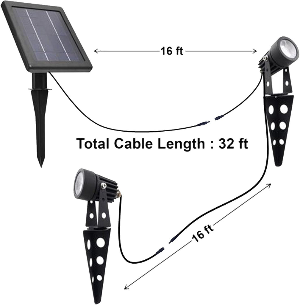 50X Twin Solar-Powered Cast Aluminium Warm White LED Spotlight 60-100 Lumen Per Light Fixture for Outdoor Garden Yard