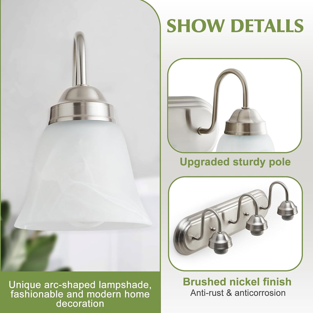 3 Light Bathroom Vanity Lights, Bathroom Light Fixtures Over Mirror, Modern Lighting Fixtures Brushed Nickel Wall