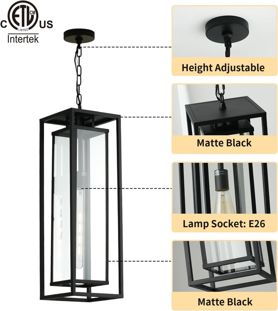 24" Outdoor Pendant Lights for Front Porch Hanging Lamps for House Outside Lighting Fixture for Patio Exterior