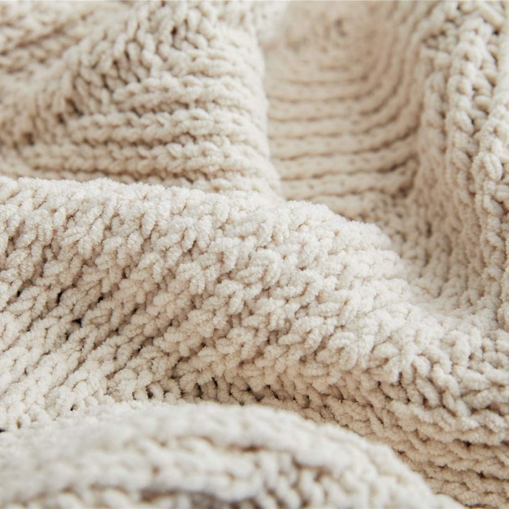 Fur Pom Pom Knit Throw Blanket Super Soft Warm Cozy Cable Knitted Blanket