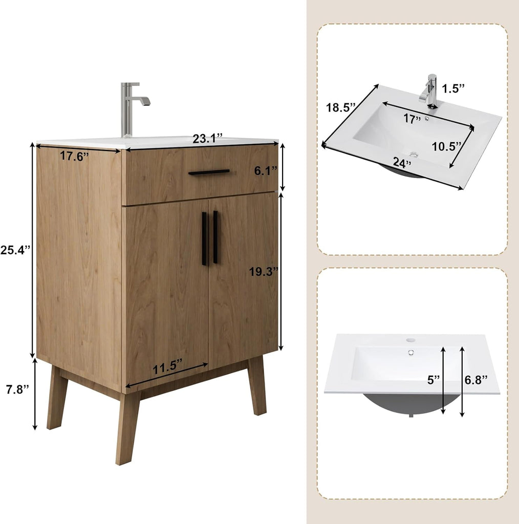 24" Bathroom Vanity with Sink, Vanity Combo with Two Soft Close Cabinet Doors