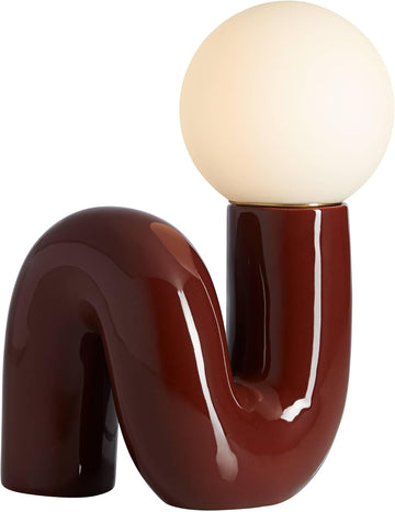 Fondant 11 3/4" Small Mid Century Modern Accent Table Lamp Chocolate Brown Ceramic Single Glass Whit