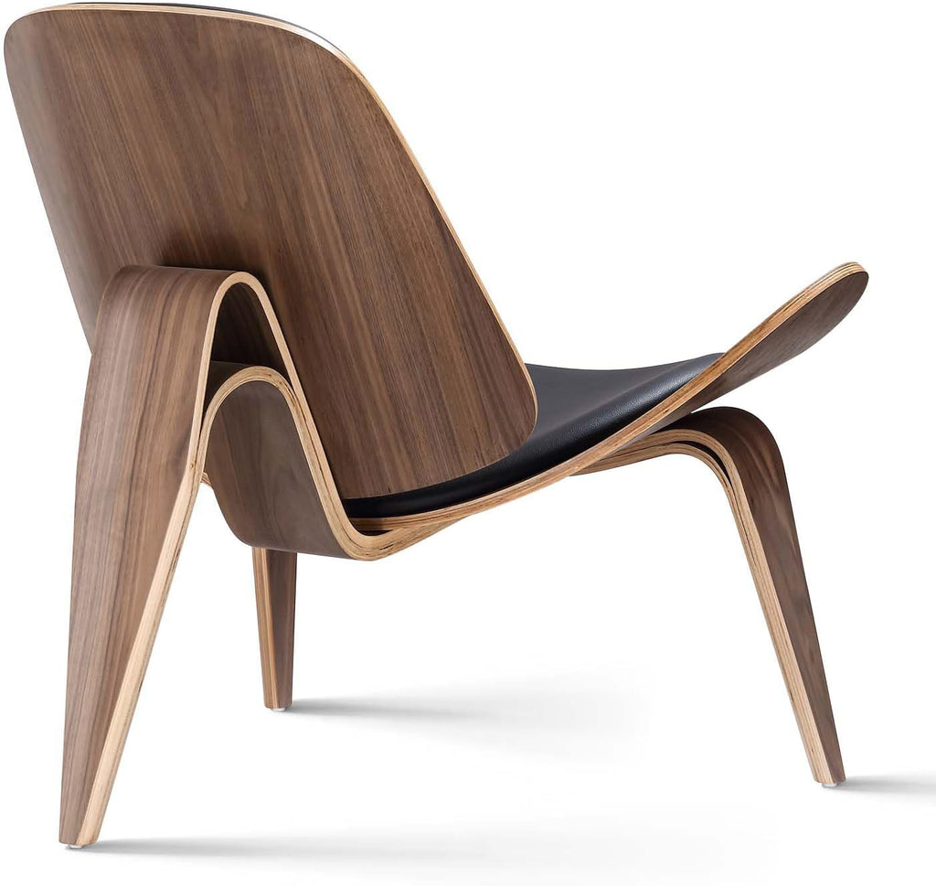 Mid Century Modern Shell Lounge Chair, PU Leather, Tripod Plywood Classic Design Solid Wood Accent Chairs , Reading