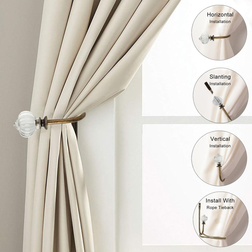 Vintage Curtain Holdbacks 2Pcs - Pumpkin Shaped, Metal Curtain Side Holders for Wall, Small Drapes Pull Backs Hook
