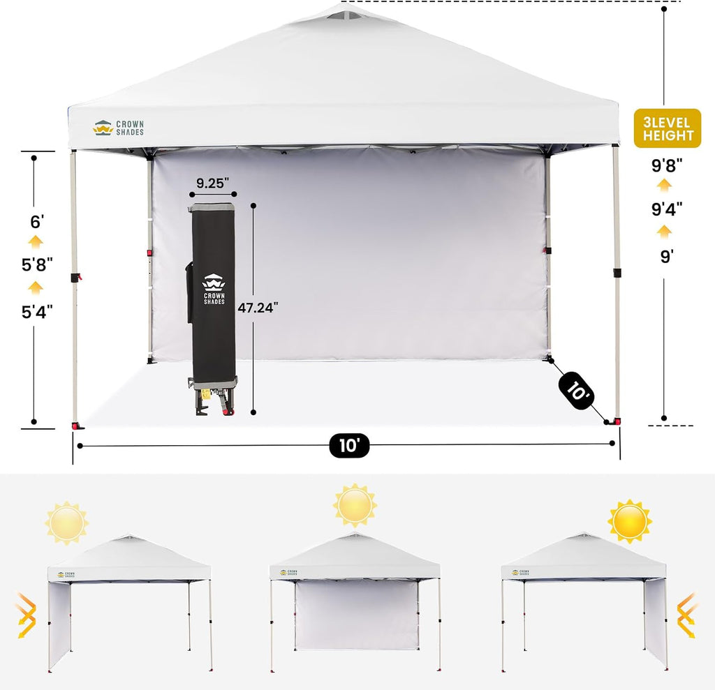 10x10 Pop Up Canopy with 1 Side Wall - Beach Tent with One Push Setup - Grid White