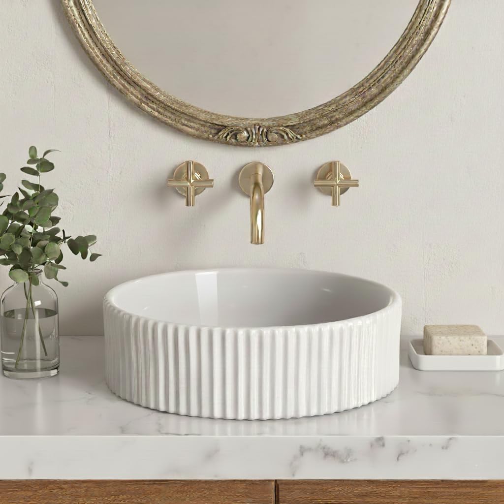 KES Bathroom Vessel Sink, 16 Inch Small Vessel Sink for Bathroom, Round Bowl Sink White Above Counter, RV Sink