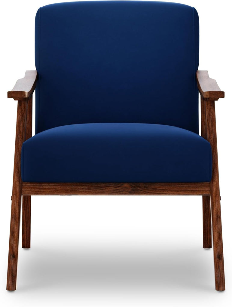 Mid Century Accent Chair, Boho Farmhouse Accent Chairs , Retro Single Lounge Reading Armchair with Solid Wood Frame