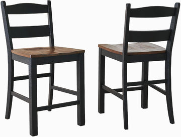 Valebeck Casual Rustic Counter Height Bar Stool with Contoured Seat and Footrest, Set of 2, Wood, 24" High, Black