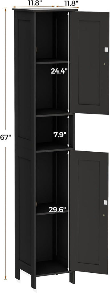 Tall Bathroom Storage Cabinet with 2 Doors, Slim Bathroom Cabinet | Narrow Storage Cabinet with Adjustable Shelves