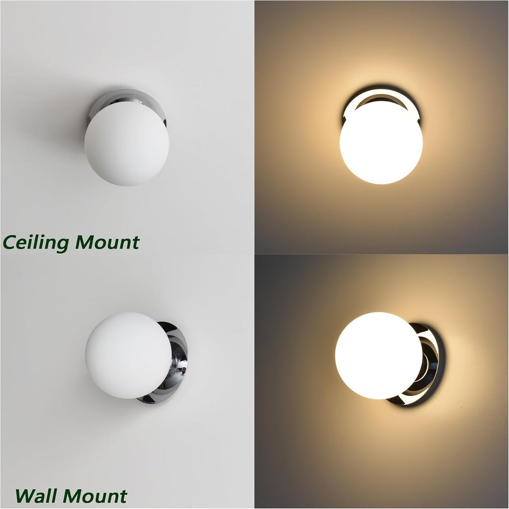 Chrome Wall Sconces, 1 Light Modern Globe Sconce, Wall Light Bathroom Living Room & Hallway Vanity Lighting, Ceiling
