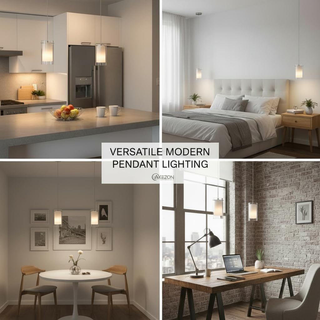 Modern Glass Pendant Light 2 Pack, Adjustable Hanging Kitchen Island Lights Pendant Lighting Fixture Dining Room