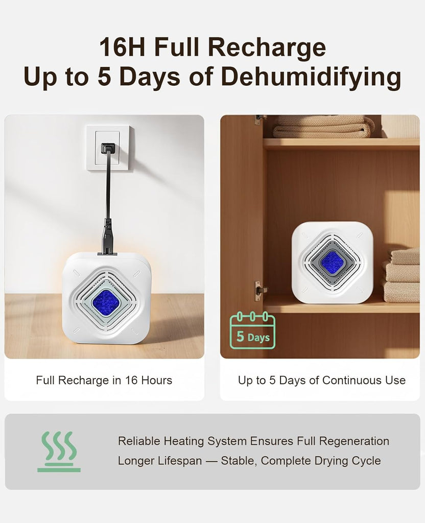 Dehumidifier for Bathroom with Color-Changing Beads, Rechargeable Small Dehumidifier for Closet